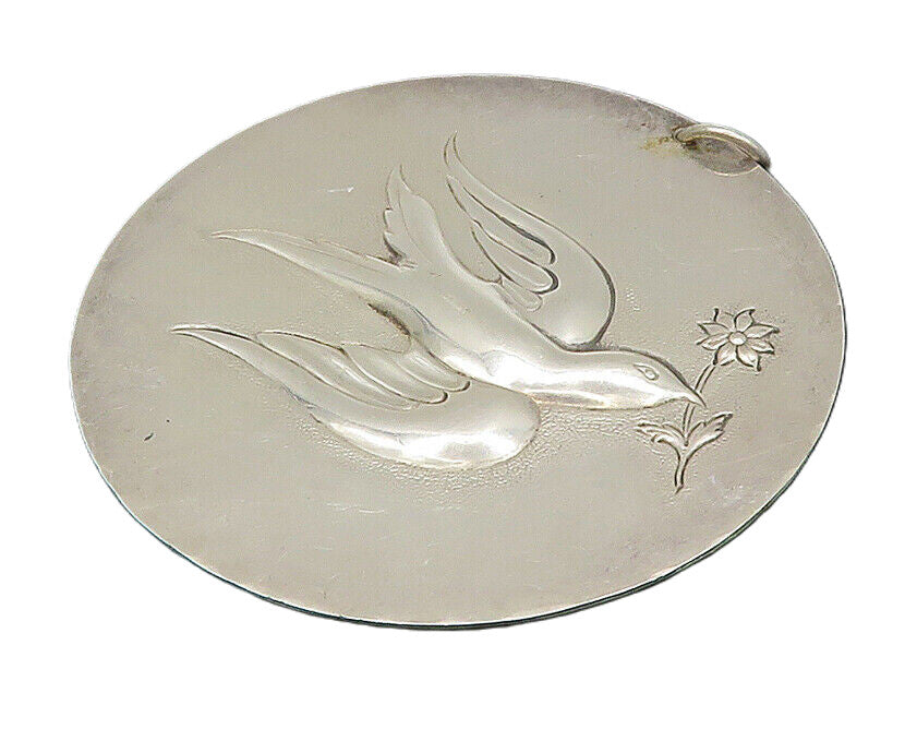 TOWLE 925 Silver  Vintage Antique Garden Bird & Flower Round Pendant  PT20406
