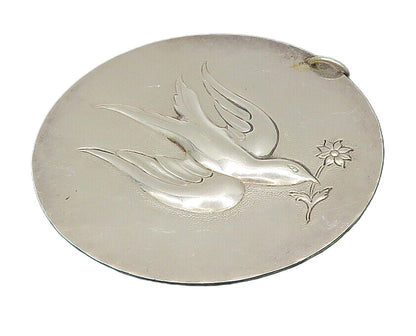 TOWLE 925 Silver  Vintage Antique Garden Bird & Flower Round Pendant  PT20406