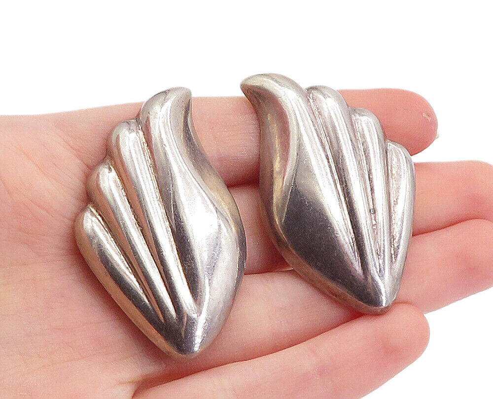 MEXICO 925 Sterling Silver  Vintage Hollow Fluted Non Pierce Earrings  EG2807
