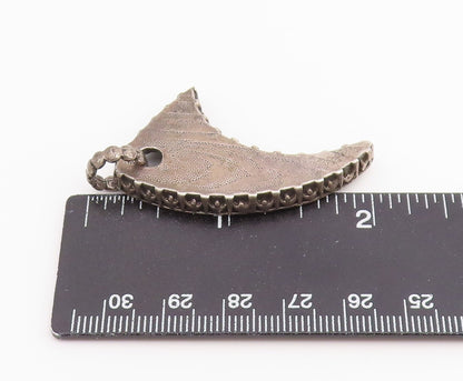 925 Sterling Silver Vintage Pendant Classic Textured Horned Moon Charm  PT26515