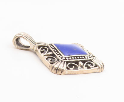 925 Sterling Silver Vintage Pendant MEXICO Lapis Lazuli Geometric Charm  PT26036
