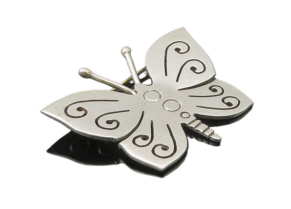 925 Sterling Silver  Vintage Shiny Swirl Butterfly Motif Brooch Pin  BP3679