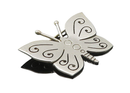 925 Sterling Silver  Vintage Shiny Swirl Butterfly Motif Brooch Pin  BP3679