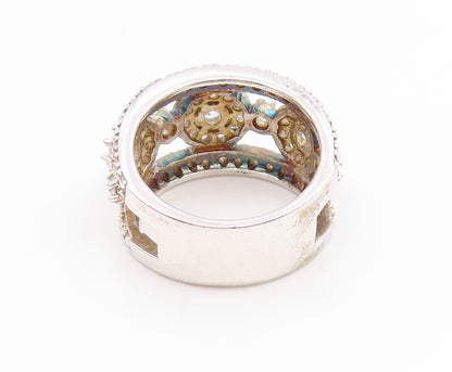 925 Sterling Silver Vintage Ring CZ Halo Circles Openwork Band  Sz 8  RG35148
