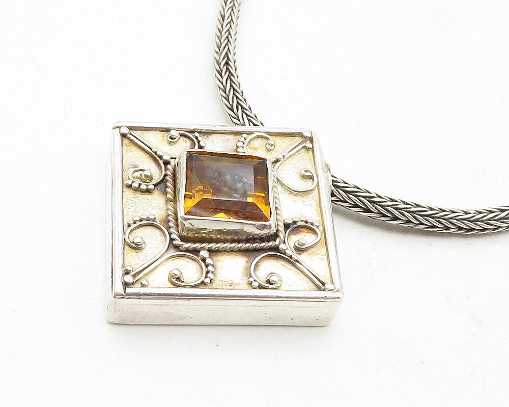 925 Sterling Silver  Vintage Citrine Swirl Shiny Wheat Chain Necklace  NE1885