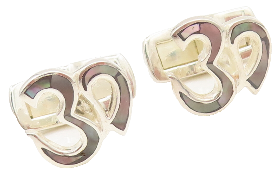 925 Sterling Silver  Vintage Minimalist Carved OM Solid Cufflinks   TR3638