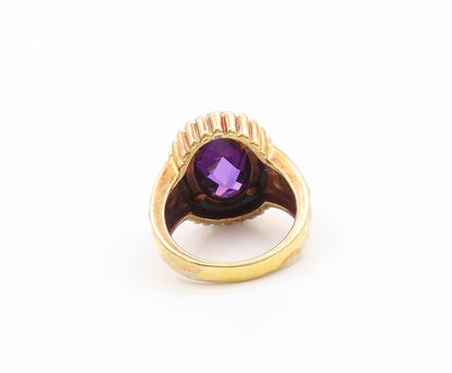 925 Sterling Silver Vintage Ring Gold Plated Faceted Amethyst Band Sz 6 RG34755
