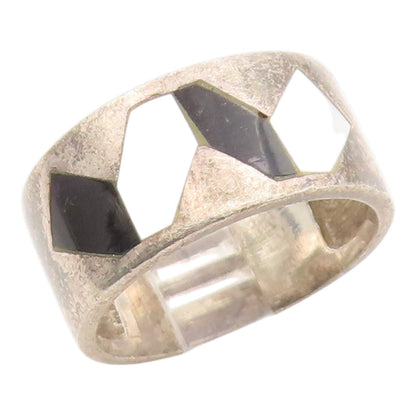 925 Sterling Silver Vintage Ring Mother Of Pearl & Onyx Inlay  Sz 8  RG36186