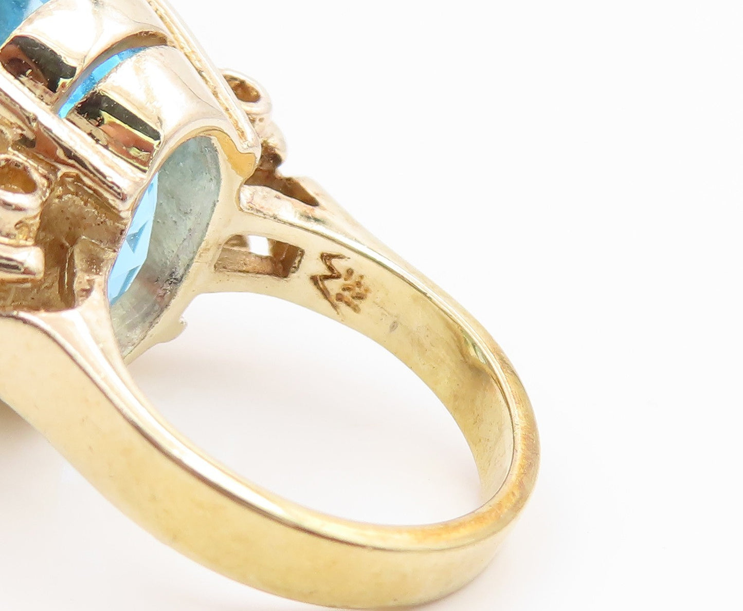 925 Sterling Silver Vintage Ring Gold Plated Real Diamonds Topaz  Sz 5  RG35577
