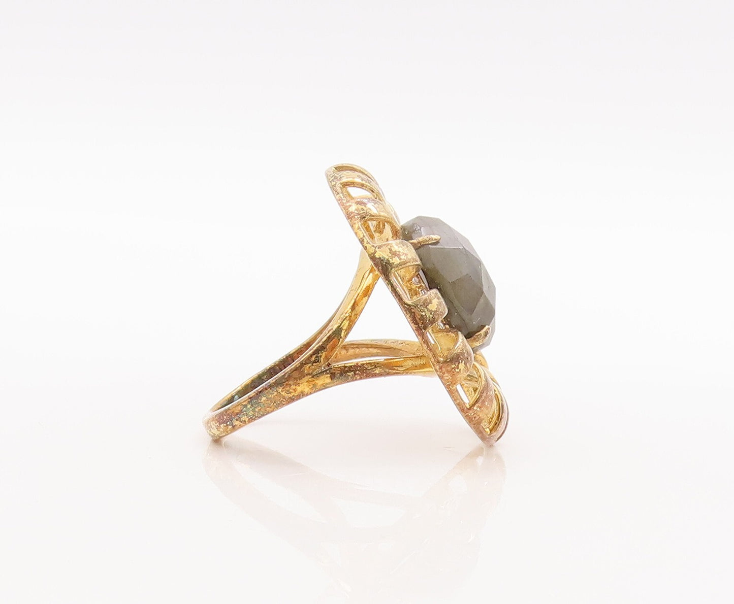 925 Sterling Silver Vintage Ring Gold Plated Alexandrite CZ Flower Sz 7 RG29574