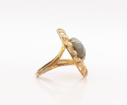 925 Sterling Silver Vintage Ring Gold Plated Alexandrite CZ Flower Sz 7 RG29574
