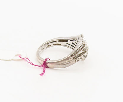 925 Sterling Silver  Vintage Swirly Carved Wings Diamond Ring Sz 9.25  RG26967