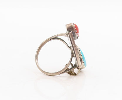 925 Sterling Silver Vintage Ring NAVAJO ZUNI Turquoise Swirl Carved Sz 6 RG31706