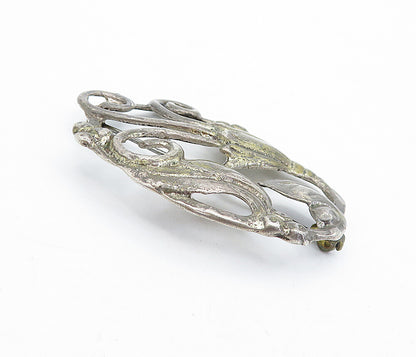 925 Sterling Silver  Vintage Antique Dark Tone Floral Swirl Brooch Pin  BP1628