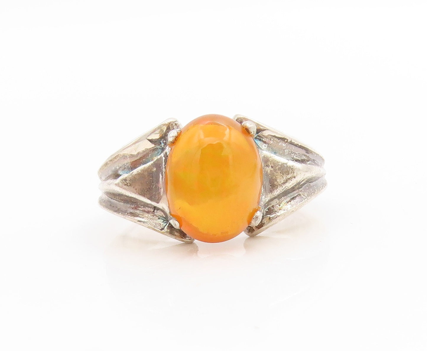 925 Sterling Silver Vintage Ring Oval Cabochon Fire Opal Band  Sz 10  RG34042