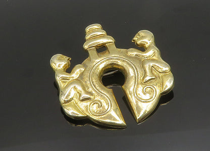 925 Sterling Silver  Vintage Gold Plated Religious Sacrfice Brooch Pin  BP7830