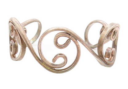 MEXICO 925 Silver  Vintage Dark Tone Baroque Swirl Cuff Bracelet  BT2991