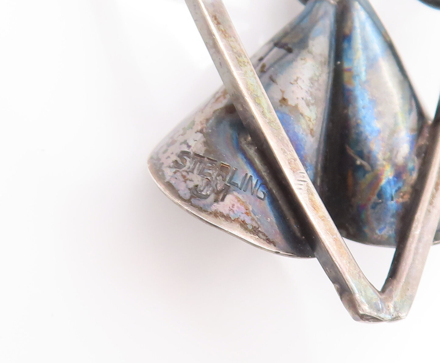 925 Sterling Silver Vintage Brooch Pin Modernist Drop Cut Beaded Lily  BP10664