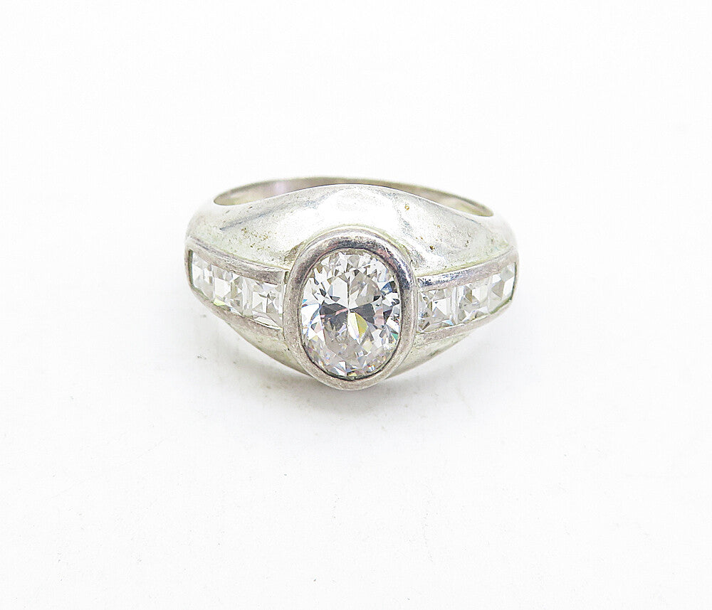 925 Sterling Silver  Vintage Sparkling Cubic Zirconia Band Ring Sz 7.5  RG5035