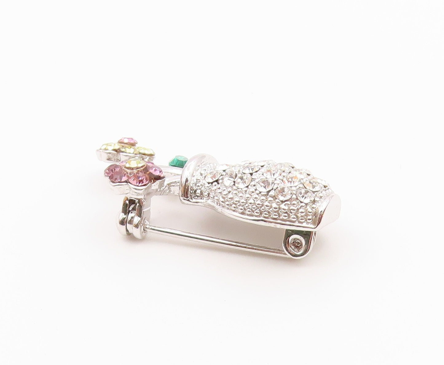 925 Sterling Silver  Sparkling Cubic Zirconia Flower Vase Brooch Pin  BP6494