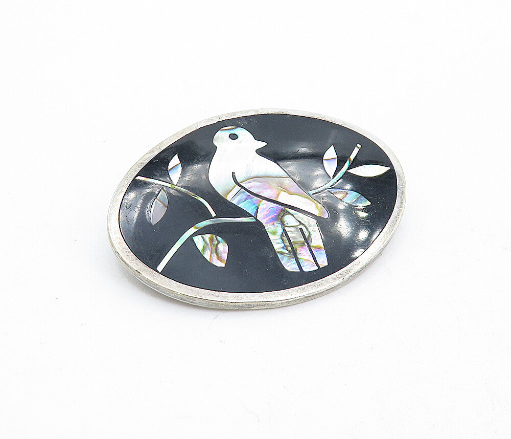 MEXICO 925 Sterling Silver  Vintage Abalone Perched Bird Brooch Pin  BP1796
