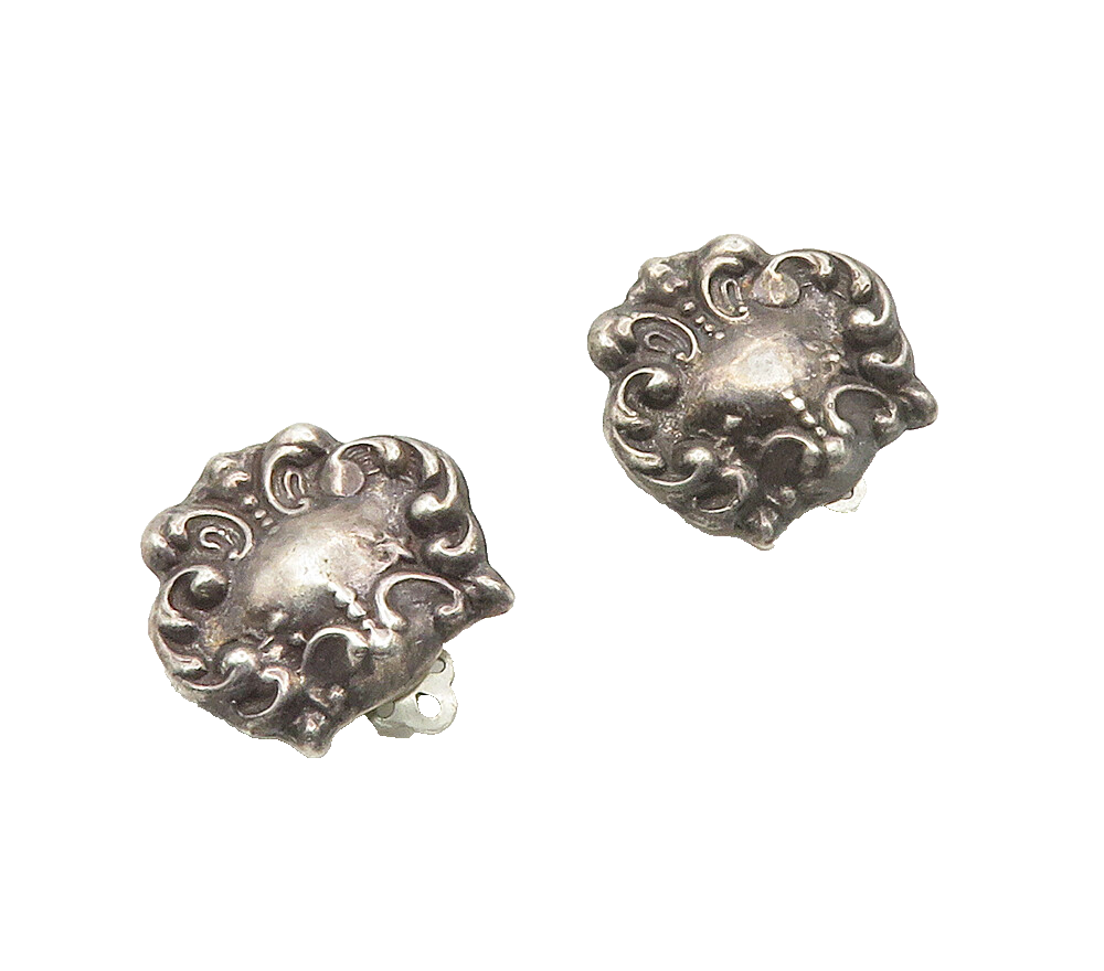 925 Sterling Silver  Vintage Oxidized Swirl Detail Non Pierce Earrings  EG7934