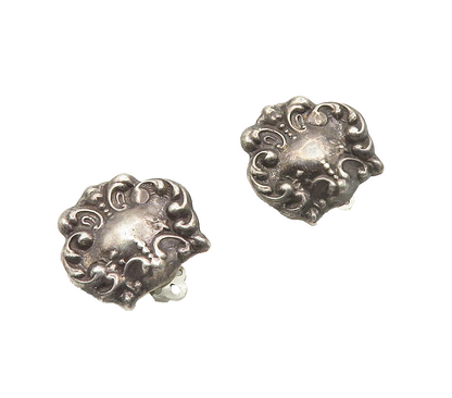 925 Sterling Silver  Vintage Oxidized Swirl Detail Non Pierce Earrings  EG7934