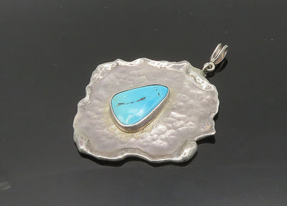 925 Sterling Silver  Vintage Turquoise Shiny Sculpted Pendant  PT16256