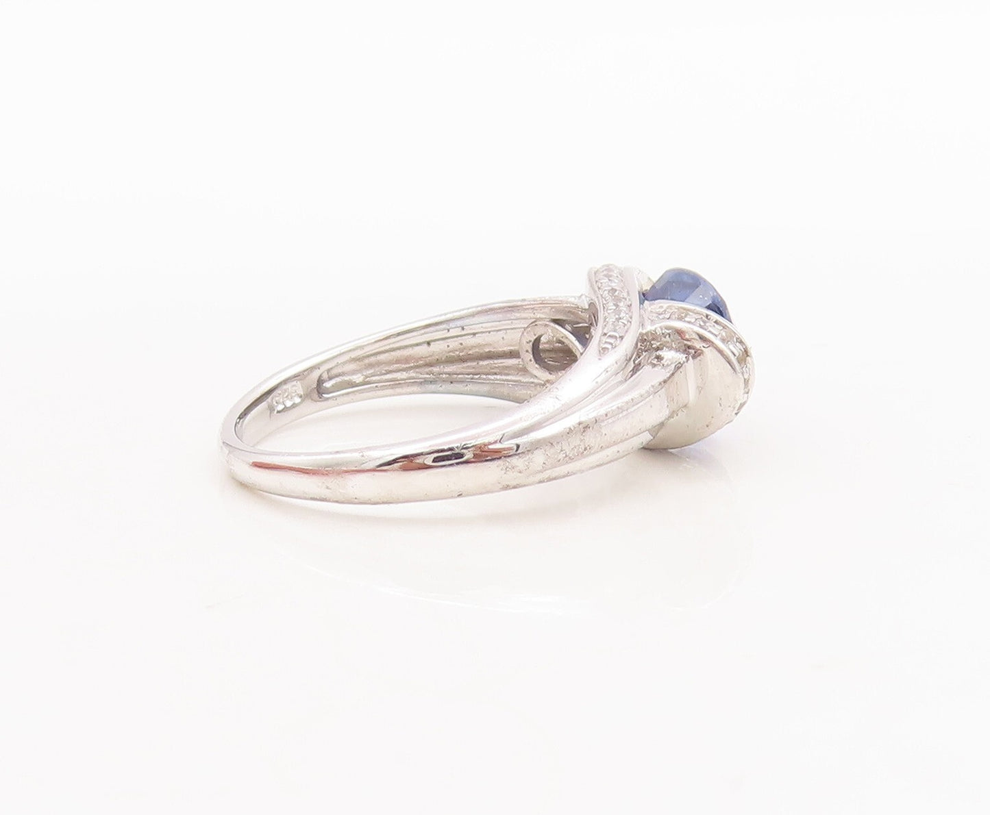 925 Sterling Silver Vintage Ring Oval Cut Sapphire CZ Inlay Band Sz 7  RG29734