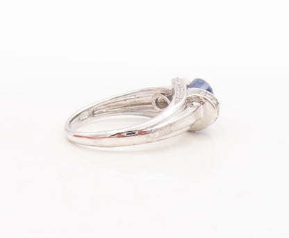 925 Sterling Silver Vintage Ring Oval Cut Sapphire CZ Inlay Band Sz 7  RG29734