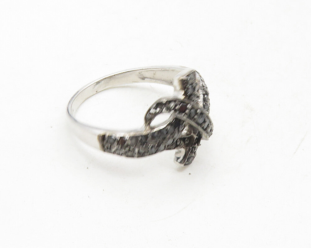 925 Sterling Silver  Vintage Genuine Black Diamonds Band Ring Sz 7  RG9980
