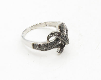 925 Sterling Silver  Vintage Genuine Black Diamonds Band Ring Sz 7  RG9980
