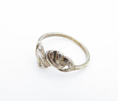 925 Sterling Silver  Vintage Dark Tone Floral Bypass Band Ring Sz 6  RG7127