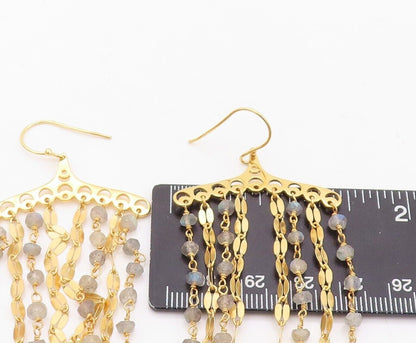 925 Sterling Silver Vintage Earrings Gold Plated Dangling Moonstone  EG13164