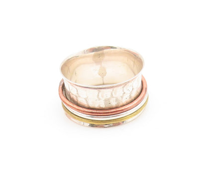 925 Sterling Silver Vintage Ring Moonstone Hammered Spinner Band  Sz 7  RG35140