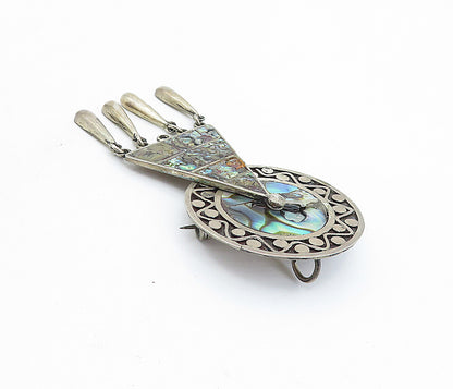 MEXICO 925 Sterling Silver  Vintage Abalone Shell Dangling Brooch Pin  BP1687