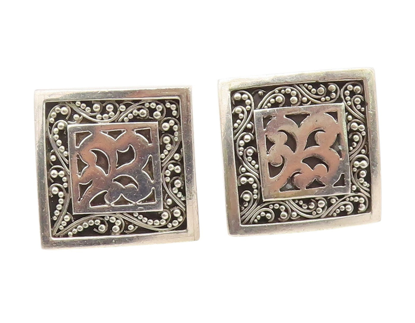 925 Sterling Silver Vintage Earrings LOIS HILL Beaded Scrollwork Clip On EG13889