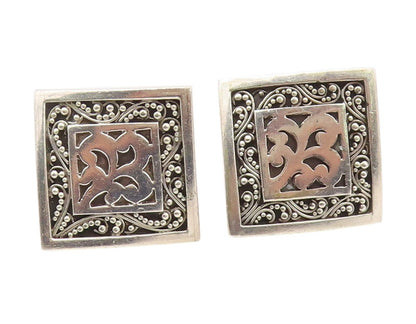 925 Sterling Silver Vintage Earrings LOIS HILL Beaded Scrollwork Clip On EG13889