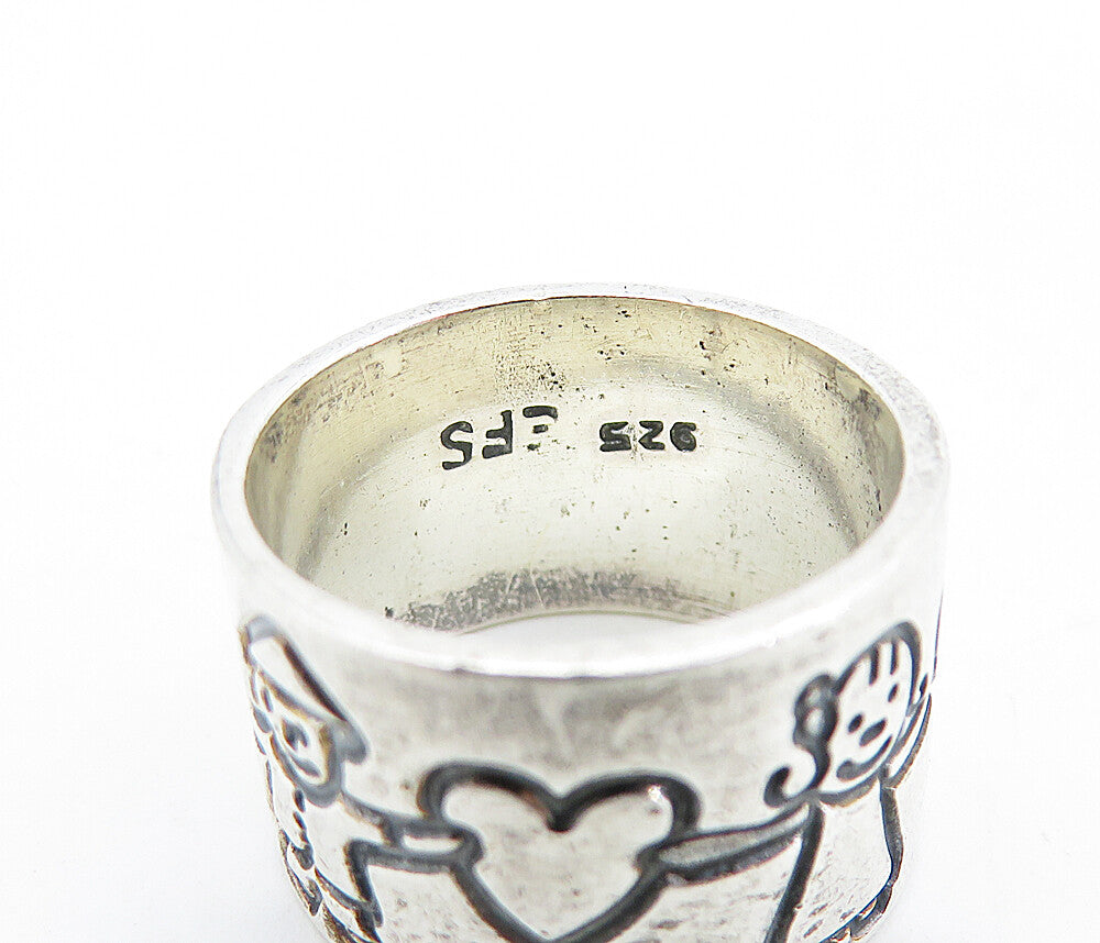 MEXICO 925 Silver  Vintage Children Holding Hands Band Ring Sz 5.5  RG6395