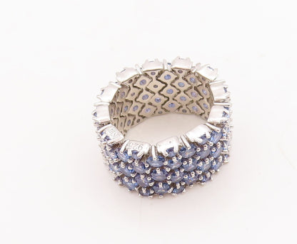 925 Sterling Silver Vintage Ring Broad Band Round Sapphire Inlay  Sz 7.5 RG29667