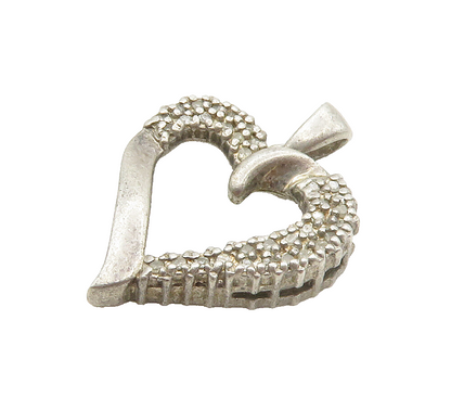 925 Sterling Silver  Vintage Genuine Diamonds Open Love Heart Pendant  PT11934