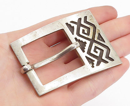 MEXICO 925 Sterling Silver  Vintage Oxidized Pattern Belt Buckle  TR1260