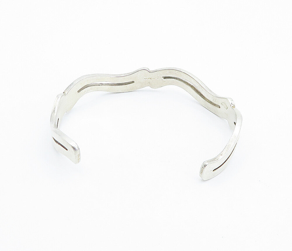 CME 925 Sterling Silver  Vintage Shiny Cutout Design Cuff Bracelet  BT3359