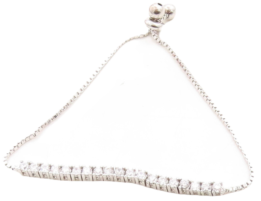 925 Silver  White Cubic Zirconia Adjustable Child Box Chain Bracelet  BT1059