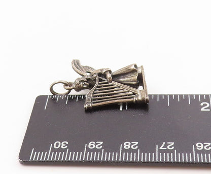 925 Sterling Silver Vintage Pendant CREED 3D Angel Playing Harp Charm  PT25353