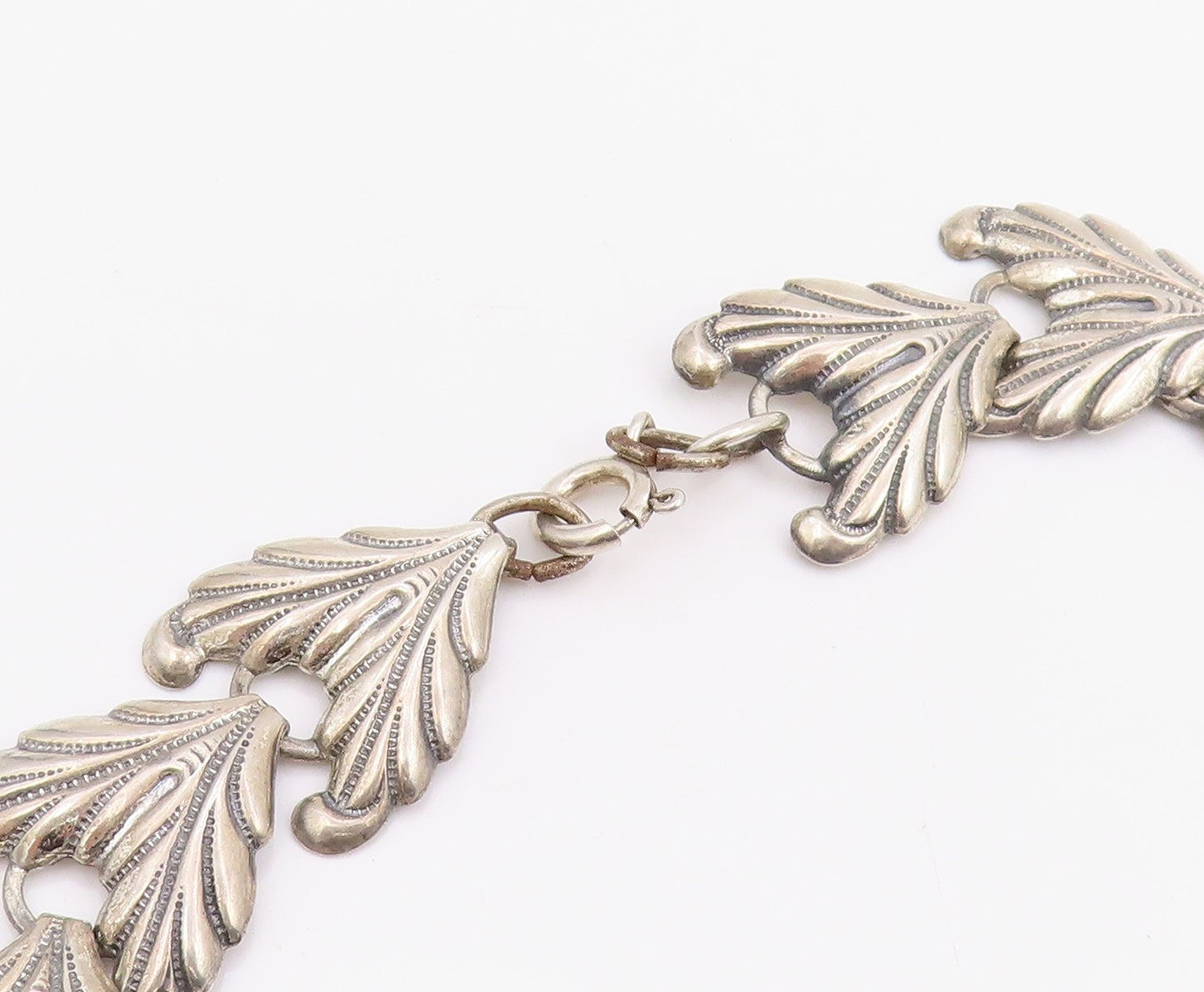 925 Sterling Silver Vintage Necklace DANECRAFT Etched Leaf Motif Collar  NE4761