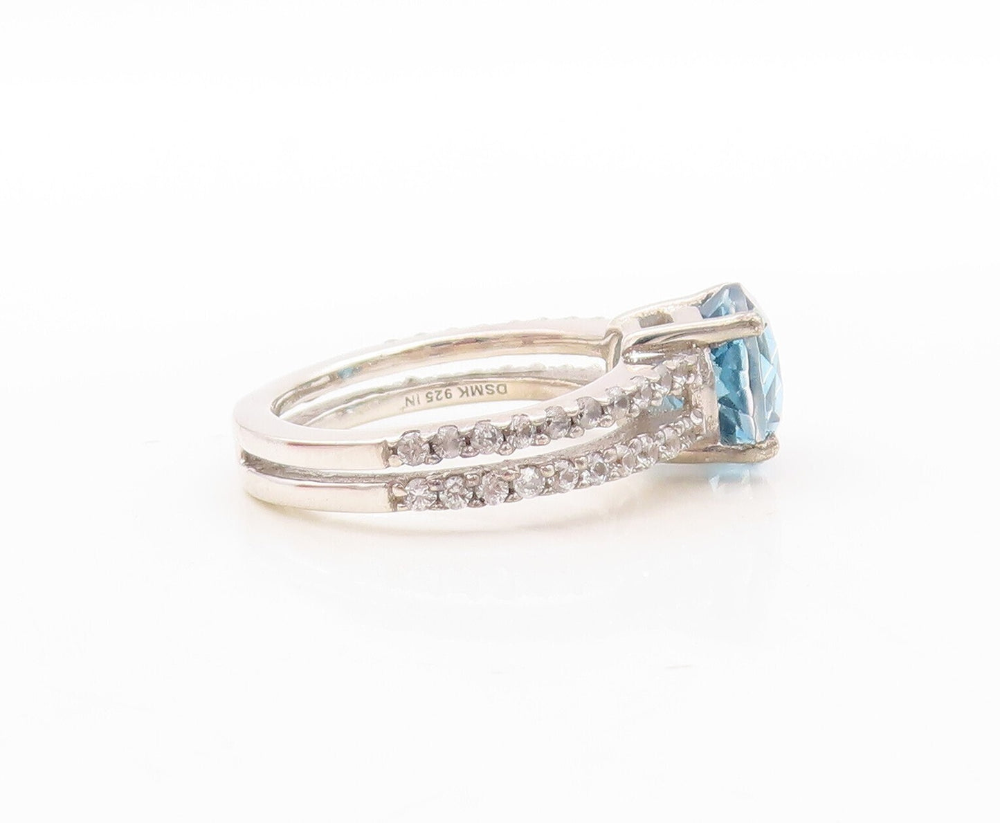 925 Sterling Silver Vintage Ring Round Blue Cutout White Topaz  Sz 7  RG30884