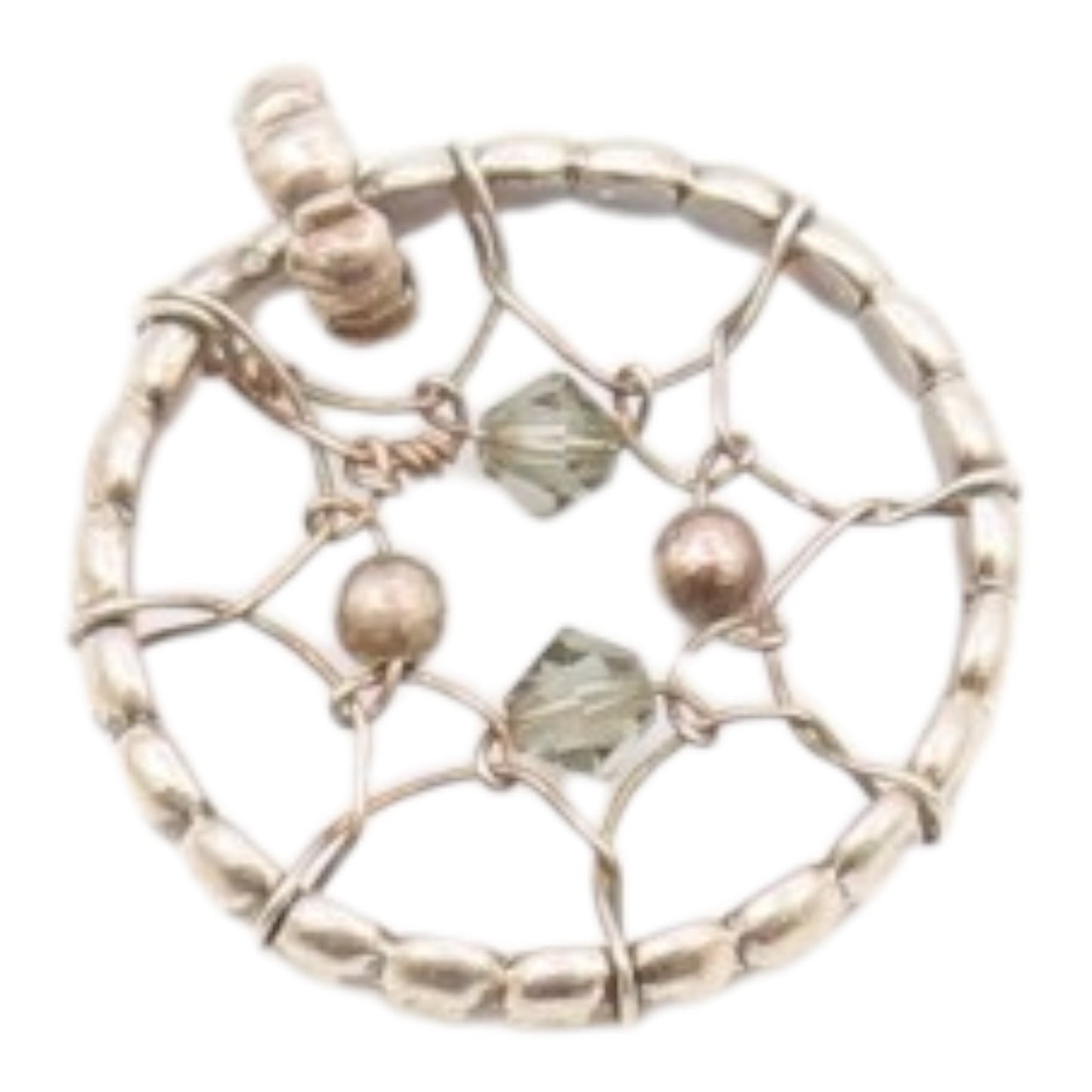 925 Sterling Silver  Vintage Wire Twist Beaded Detail Round Pendant  PT17339