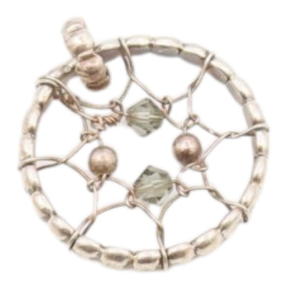925 Sterling Silver  Vintage Wire Twist Beaded Detail Round Pendant  PT17339