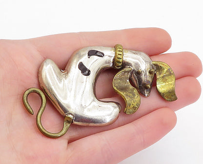 925 Sterling Silver  Vintage Black Onyx Spotted 2 Tone Dog Brooch Pin  BP1946